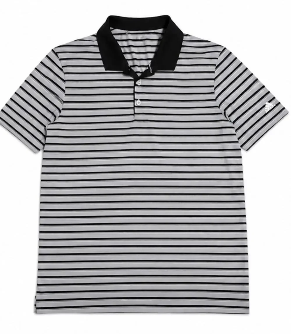 Adidas Men’s XL Golf Polo Shirt Gray Black Striped Short Sleeve Performance